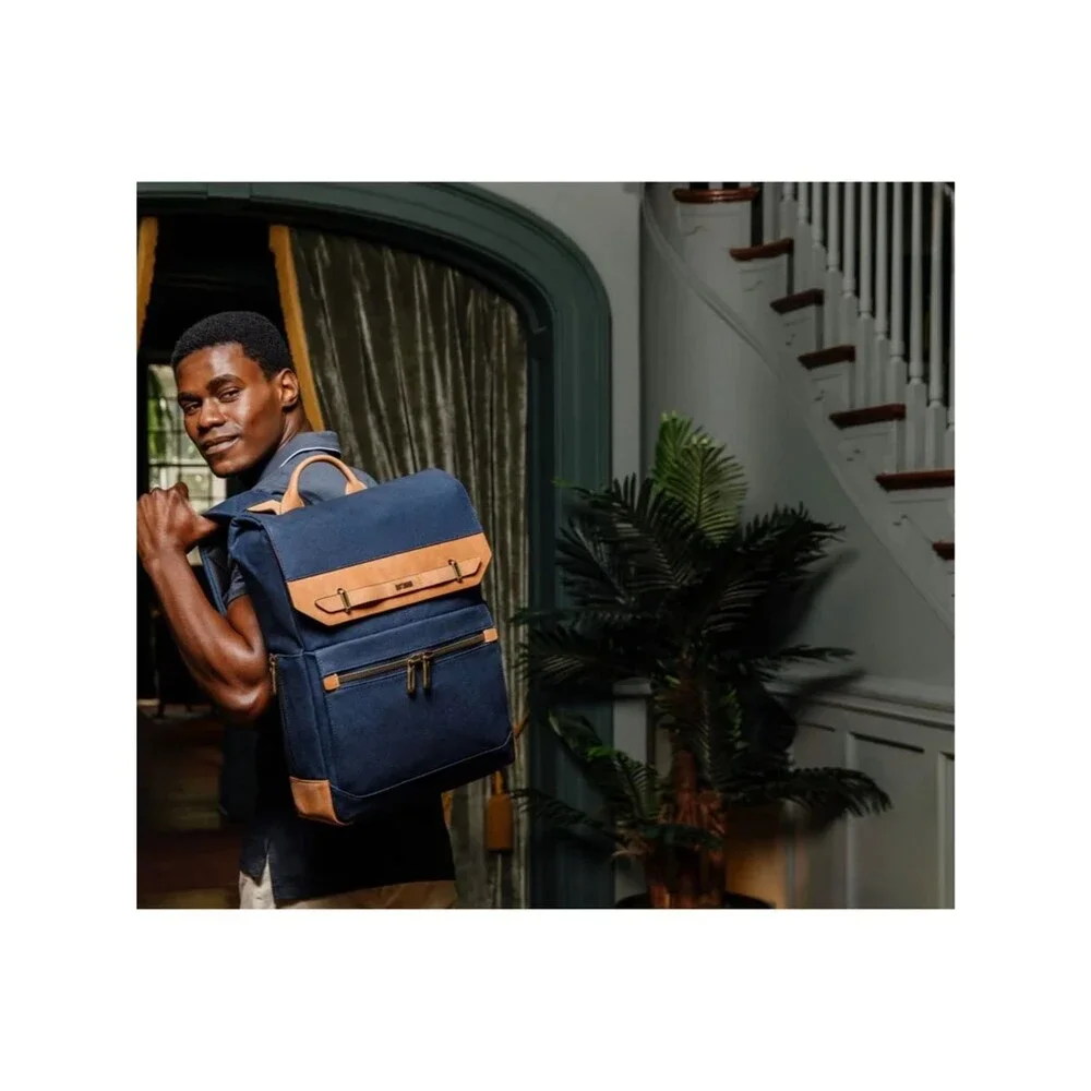 Hartmann Classic Navy Canvas Backpack  Trim Classic Navy Canvas Tan Leather Trim